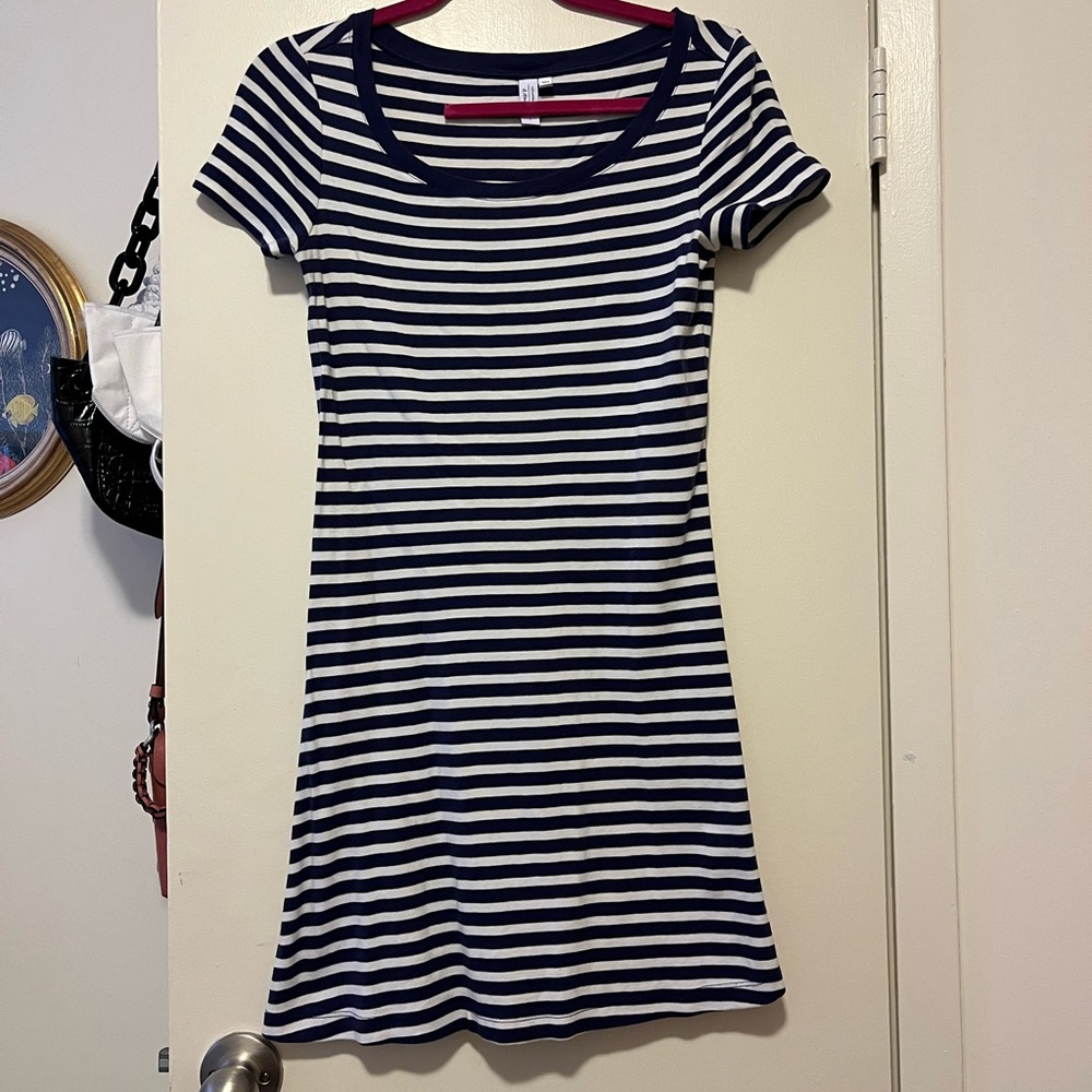 & other stories blue and white striped mini dress